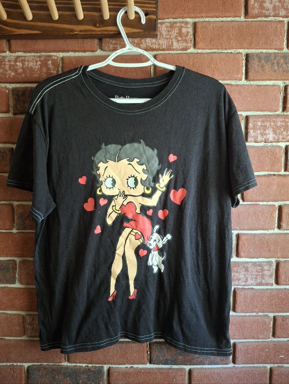 Betty Boop Black Tee with Red Heart Graphic